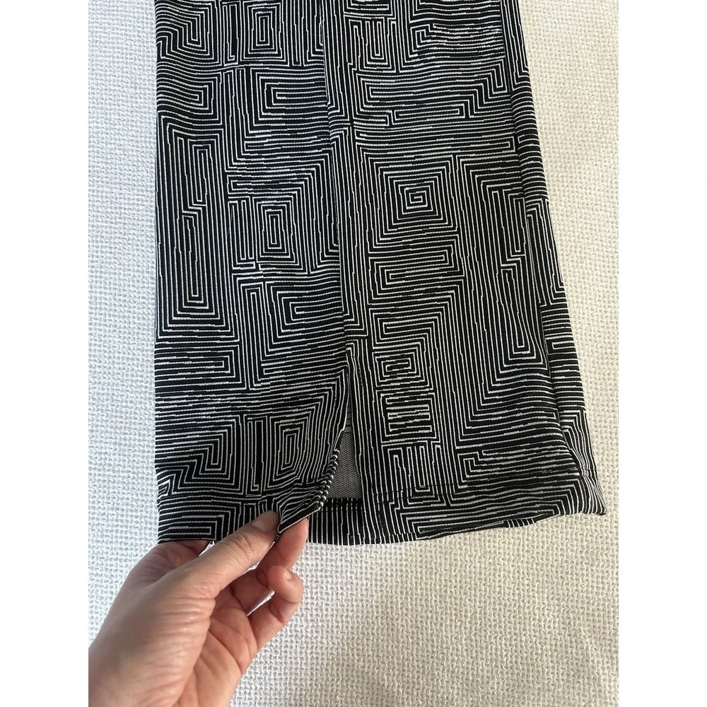 Clara Sun Woo Pull On Black White Geometric Wide Leg Pants Front Slit Size 1X - Picture 4 of 7